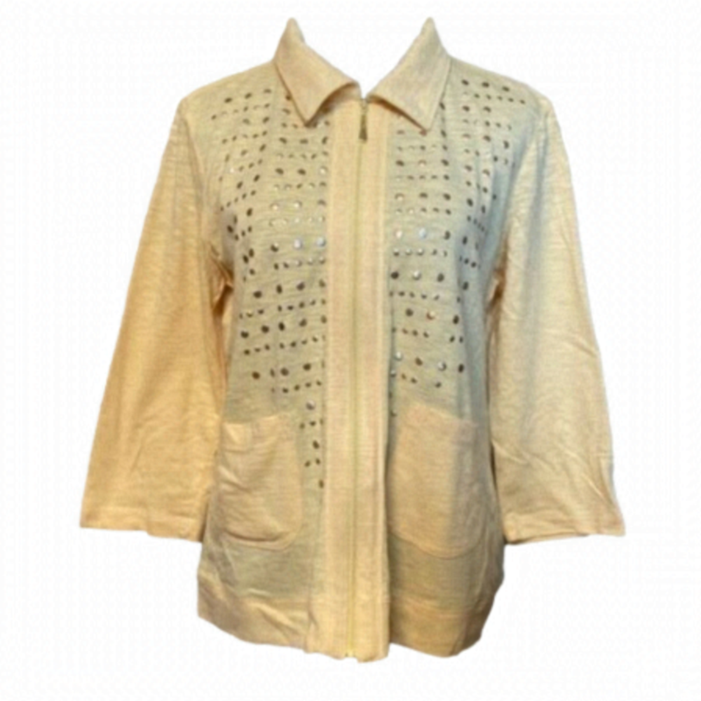 Casual Chic ONQUE Blouse Lightweight Zip-Up Top Medium Lightweight Spring Summer